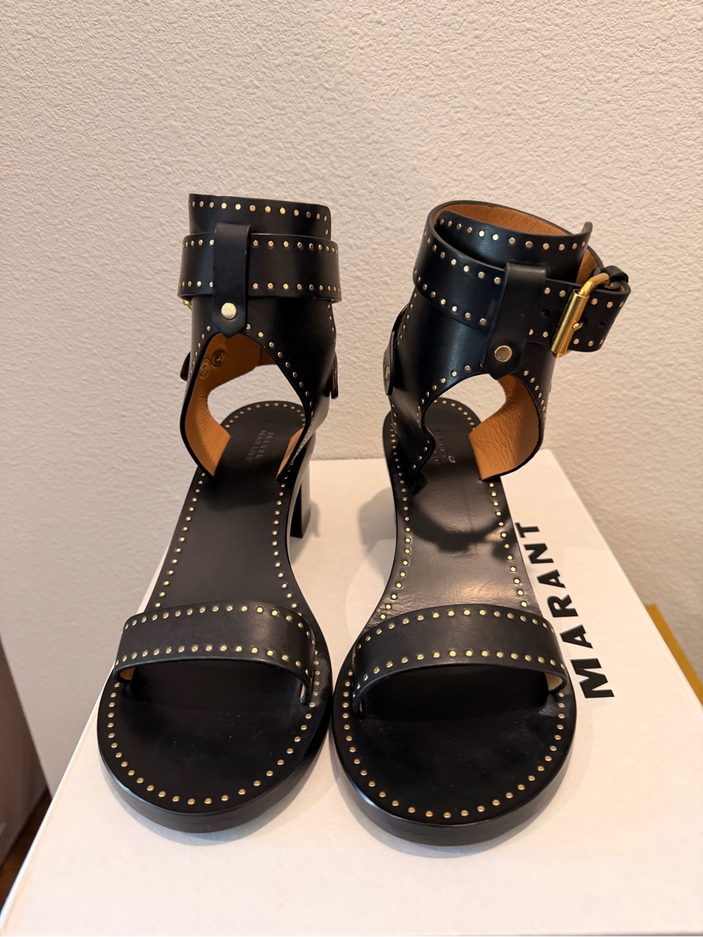 Isabel Marant Jaeryn Black Studded Leather Ankle-Strap Sandals, 40 IT